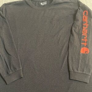 Carhartt Men's Charcoal Long Sleeve Tee with Orange Arm Logo